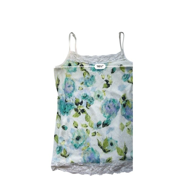Women Y2K Lace Trim Floral Cami Size XL Blue Overlay Romantic Fairy Coquette - Picture 12 of 14